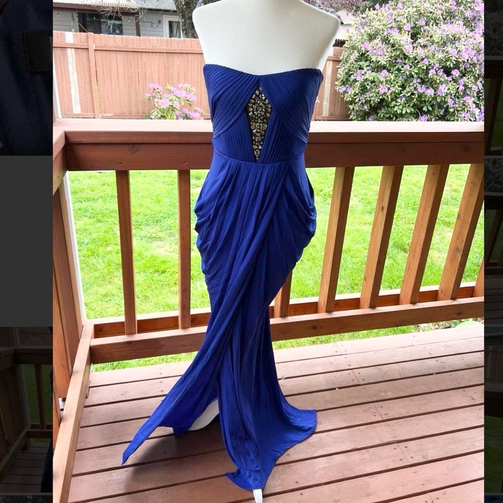 BCBGMAXAZRIA Royal Blue Prom Dress Evening Gown Mermaid Rhinestone Bling Size 2